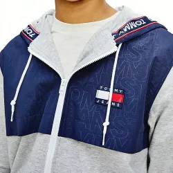 Sweat capuche homme Tommy Jeans Flag logo classic Gris - ZESHOES