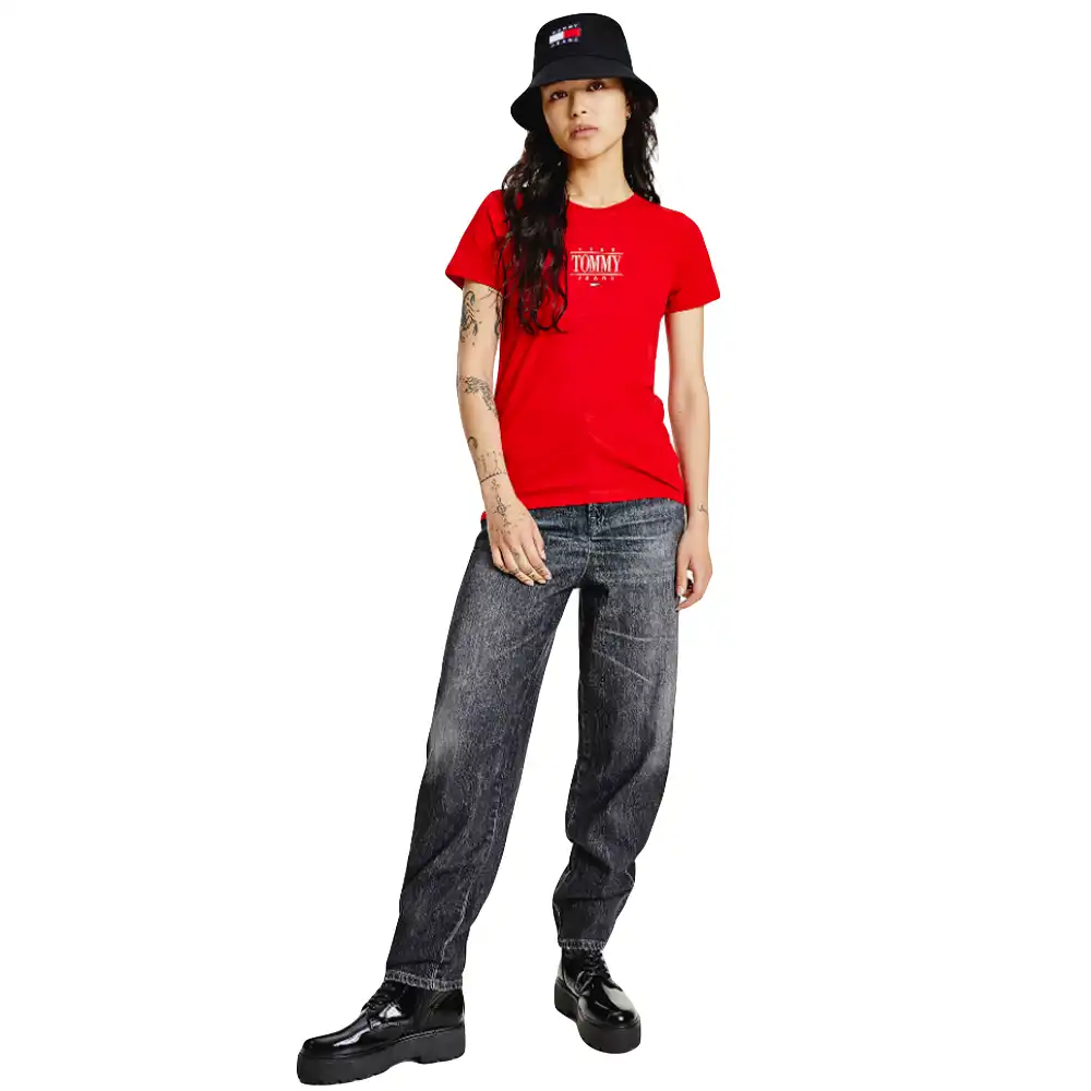 Tee shirt manche courte femme Tommy Jeans Essential logo Rouge - ZESHOES
