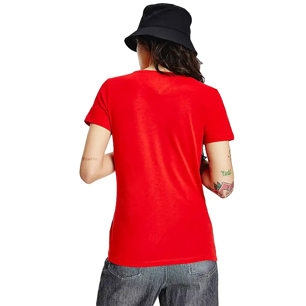 Tee shirt manche courte femme Tommy Jeans Essential logo Rouge - ZESHOES