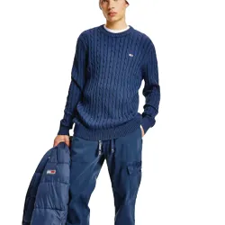 Pull homme Tommy Jeans Little flag logo Bleu - ZESHOES