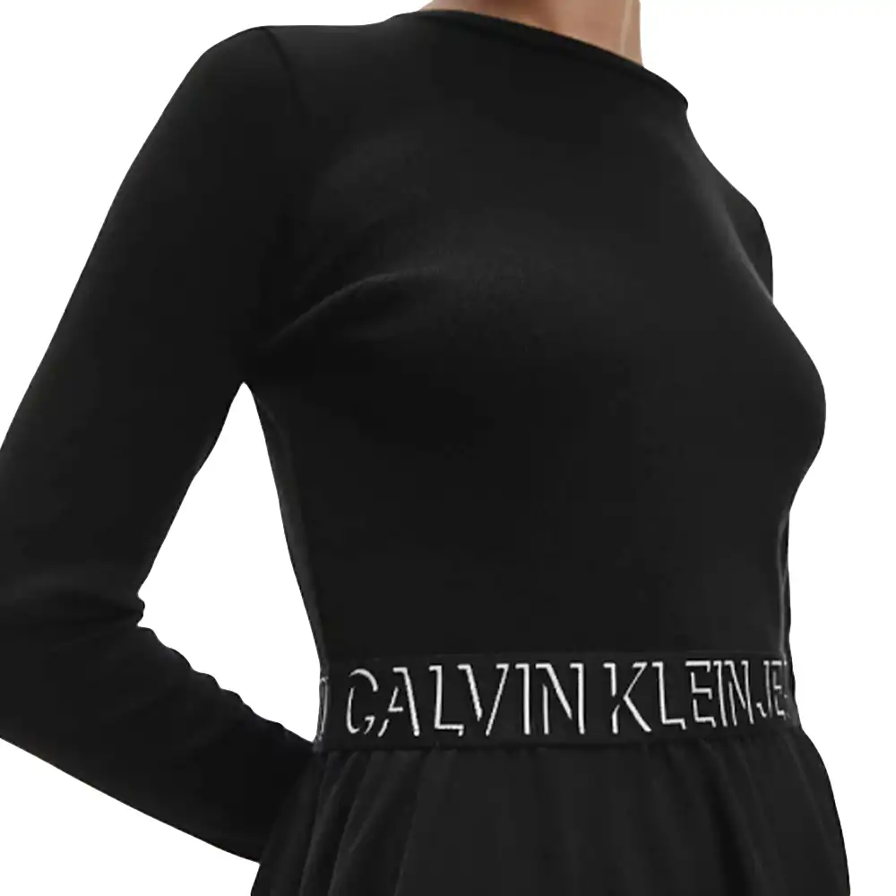Robe femme Calvin Klein Logo ceinture Noir - ZESHOES Robe femme Calvin Klein Logo ceinture Noir - ZESHOES