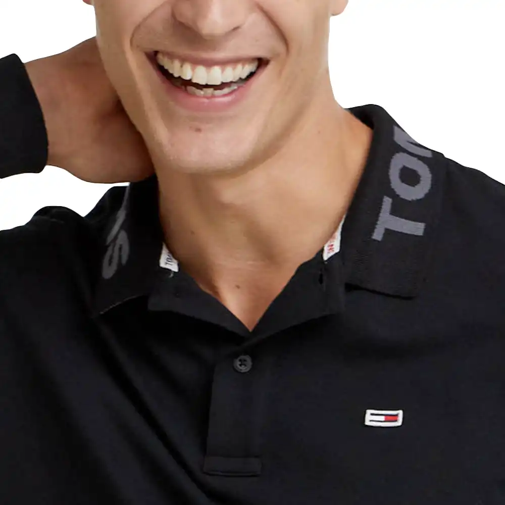 Polo manche longue Tommy Jeans Classic flag Noir - ZESHOES
