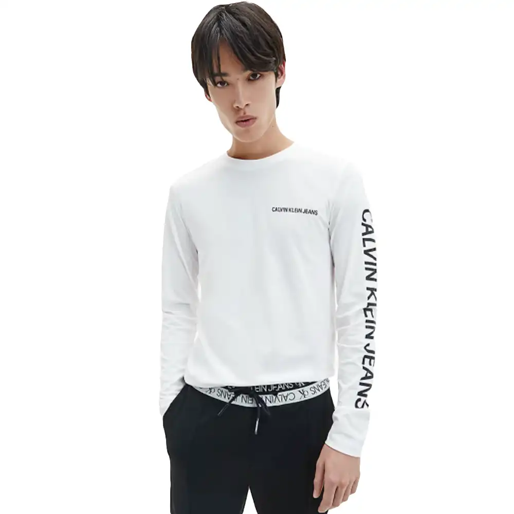 T shirt manche longue homme Calvin Klein Slim style bio Blanc - ZESHOES