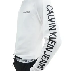 T shirt manche longue homme Calvin Klein Slim style bio Blanc - ZESHOES T shirt manche longue homme Calvin Klein Slim style bio Blanc - ZESHOES