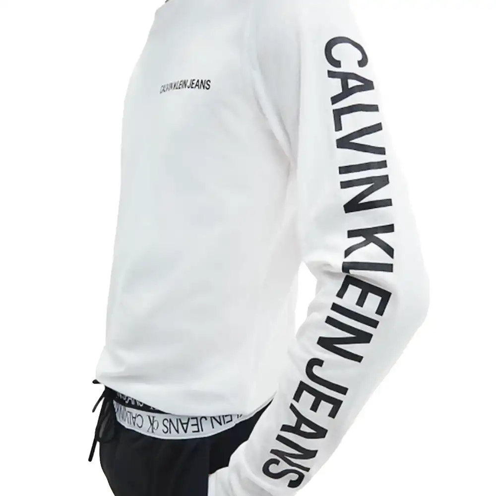 T shirt manche longue homme Calvin Klein Slim style bio Blanc - ZESHOES T shirt manche longue homme Calvin Klein Slim style bio Blanc - ZESHOES