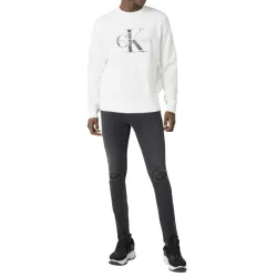 Sweat shirt homme Calvin Klein Bonded monogram crew neck Blanc - ZESHOES