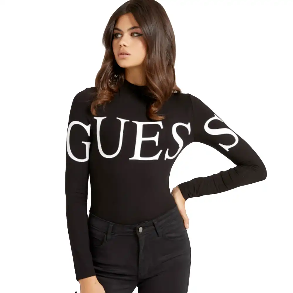 Tee shirt manche longue femme Guess Front logo Noir - ZESHOES