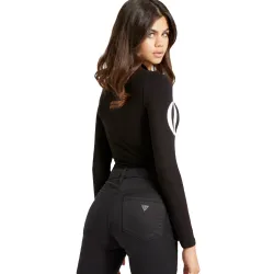 Tee shirt manche longue femme Guess Front logo Noir - ZESHOES