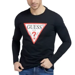 T shirt manche longue homme Guess Classic logo triangle Noir - ZESHOES