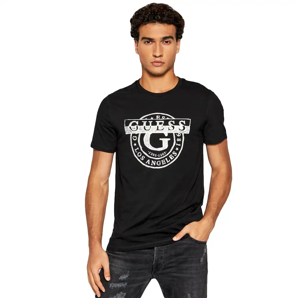 T shirt manche courte homme Guess Ring logo Noir - ZESHOES