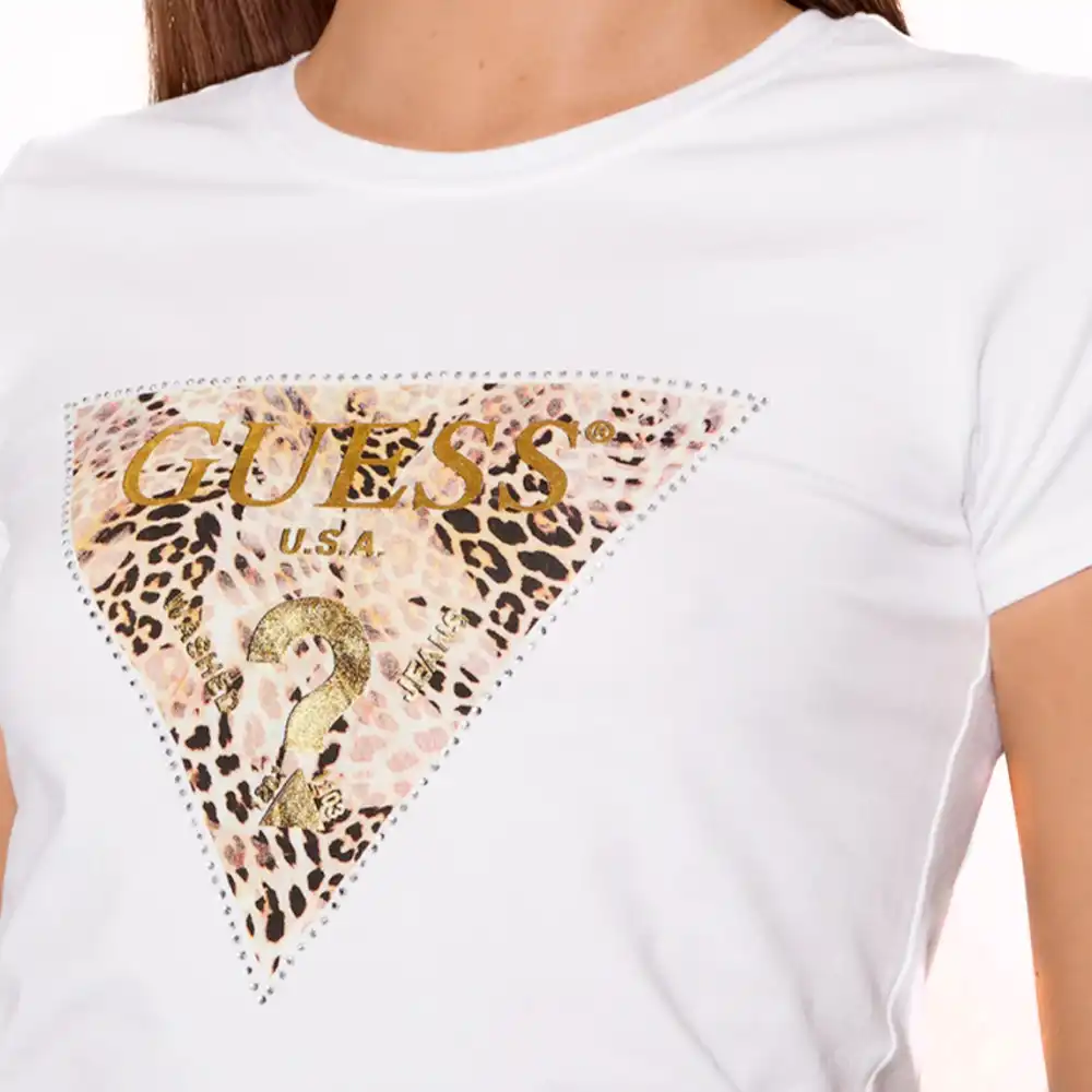 Tee shirt manche courte femme Guess Classic logo triangle Blanc - ZESHOES