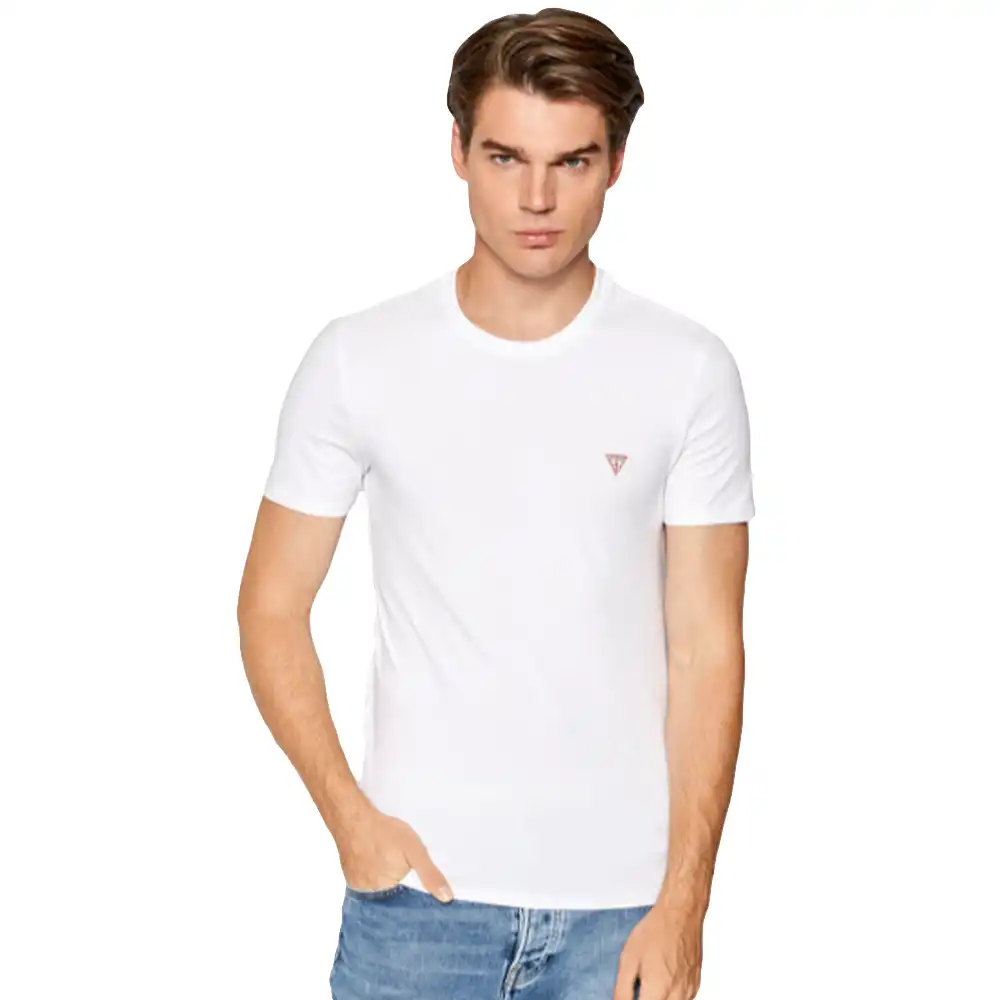 T shirt manche courte homme Guess Classic logo triangle Blanc - ZESHOES