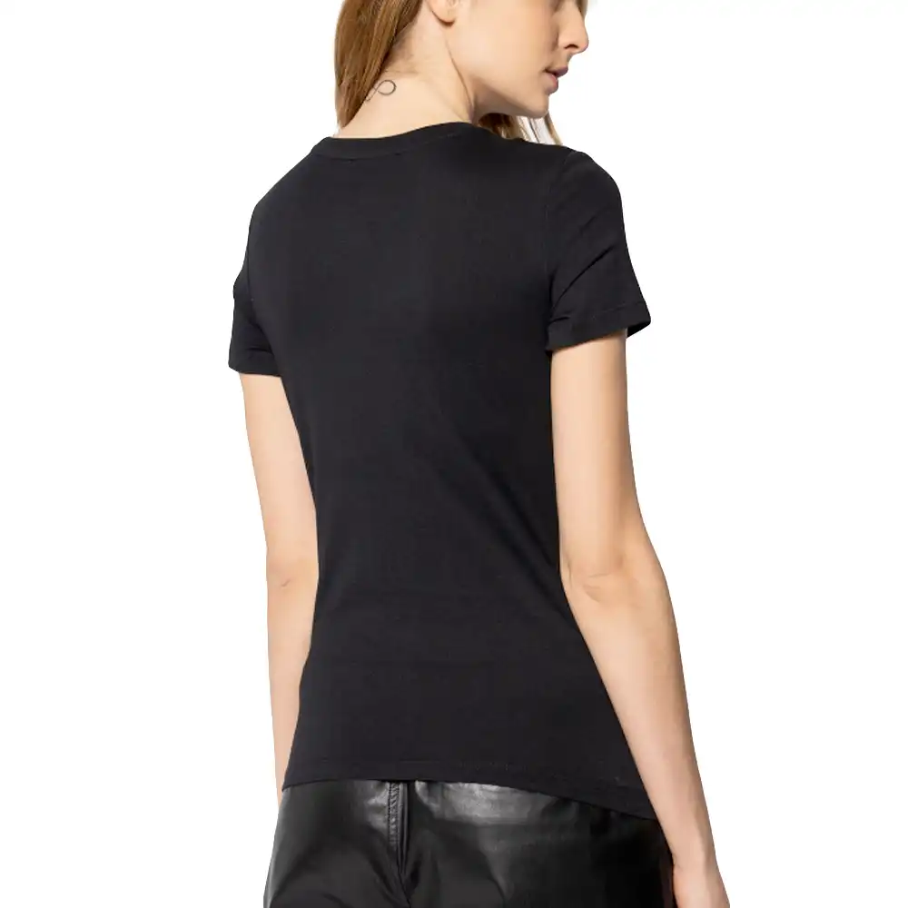 Tee shirt manche courte femme Guess Original logo triangle Noir - ZESHOES Tee shirt manche courte femme Guess Original logo triangle Noir - ZESHOES