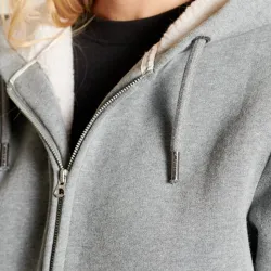Sweat shirt femme Superdry Borg lined zip hood Gris - ZESHOES