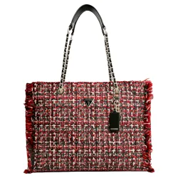 Sac a main femme Guess Cabas cessile tweed Rouge - ZESHOES