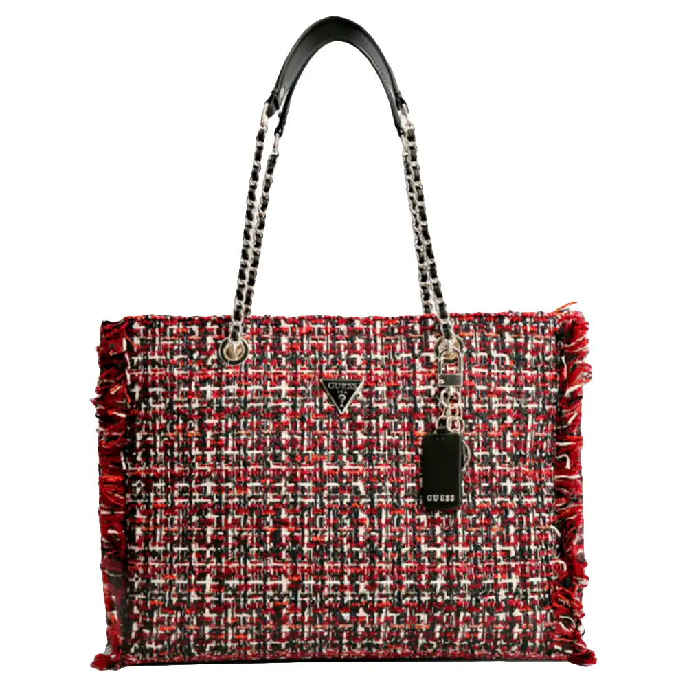 Sac a main femme Guess Cabas cessile tweed Rouge - ZESHOES Sac a main femme Guess Cabas cessile tweed Rouge - ZESHOES