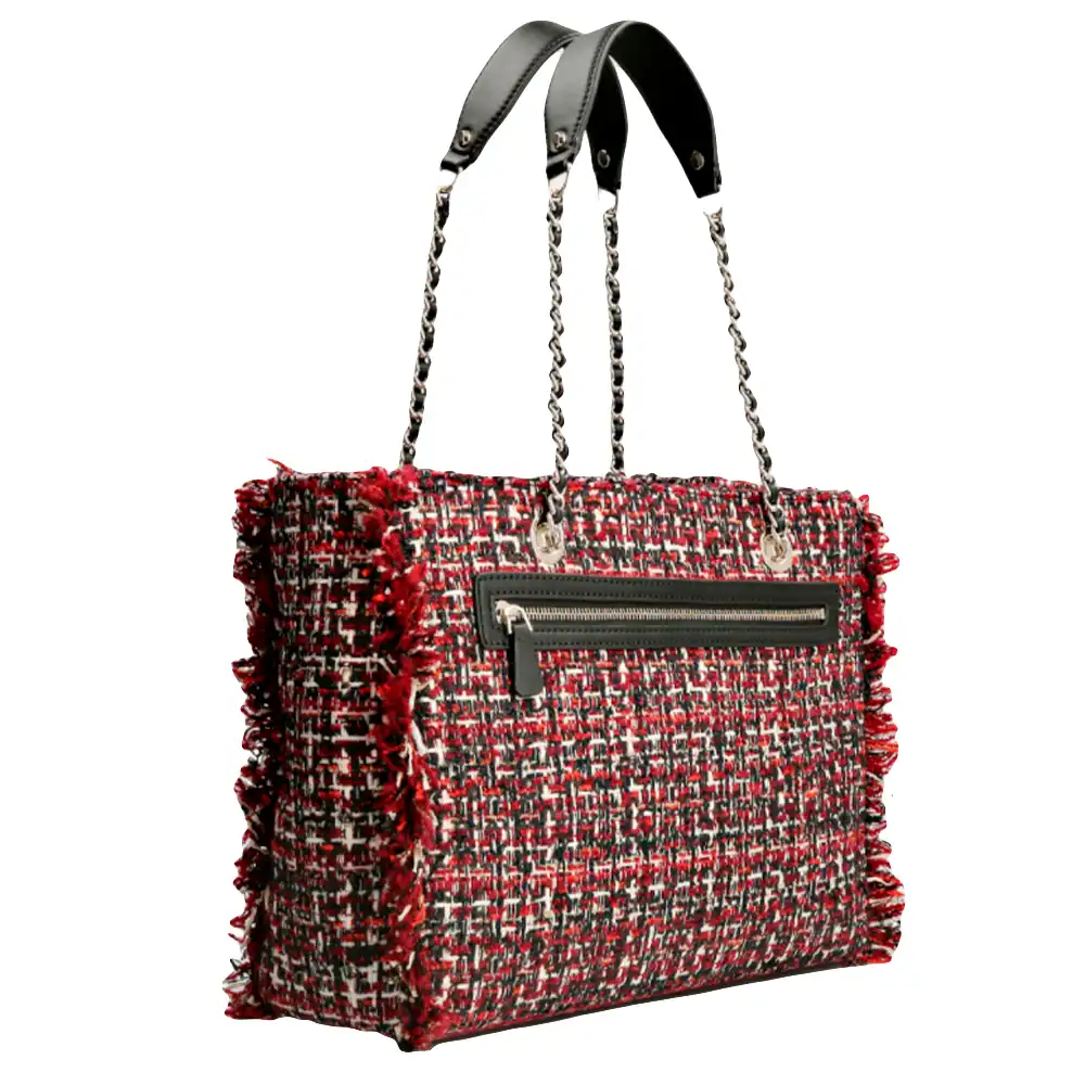 Sac a main femme Guess Cabas cessile tweed Rouge - ZESHOES Sac a main femme Guess Cabas cessile tweed Rouge - ZESHOES