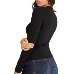 Tee shirt manche longue femme Guess Classic logo Noir - ZESHOES Tee shirt manche longue femme Guess Classic logo Noir - ZESHOES