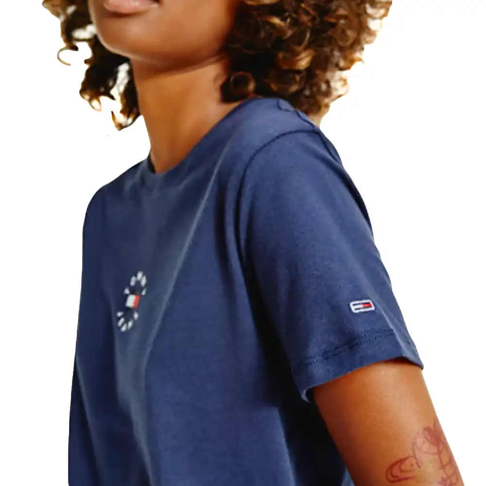 Tee shirt manche courte femme Tommy Jeans logo ring Bleu - ZESHOES