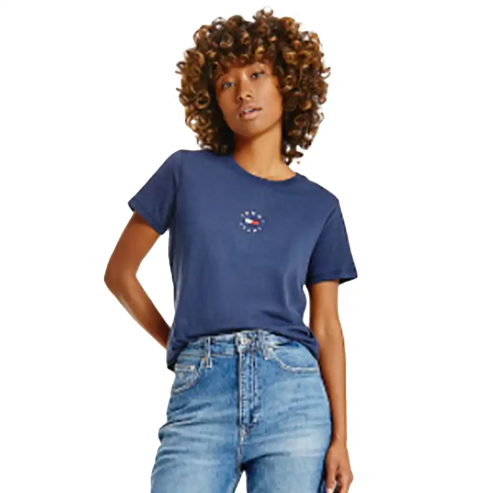 Tee shirt manche courte femme Tommy Jeans logo ring Bleu - ZESHOES