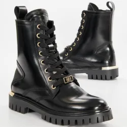 Bottine femme Tommy Jeans Polished leather lace up boot Noir - ZESHOES