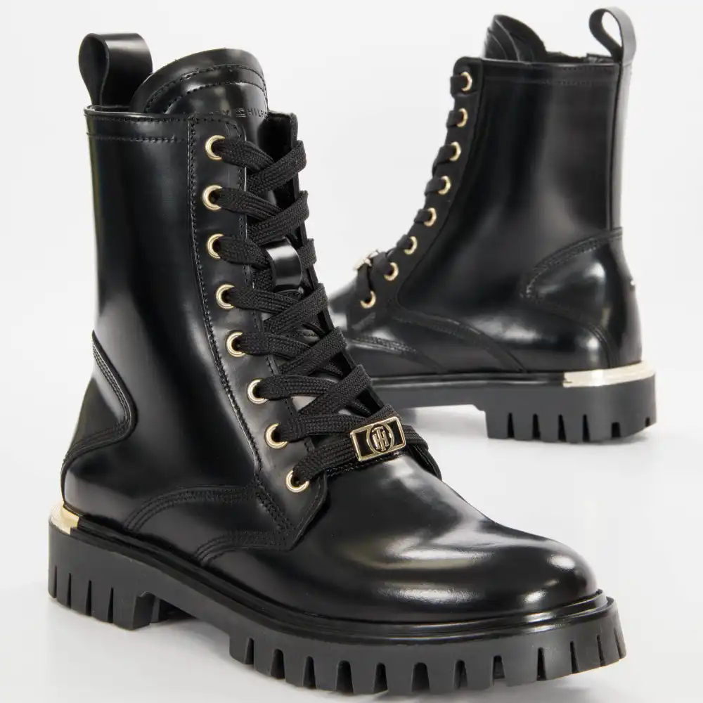 Bottine femme Tommy Jeans Polished leather lace up boot Noir - ZESHOES