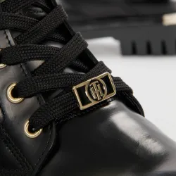 Bottine femme Tommy Jeans Polished leather lace up boot Noir - ZESHOES