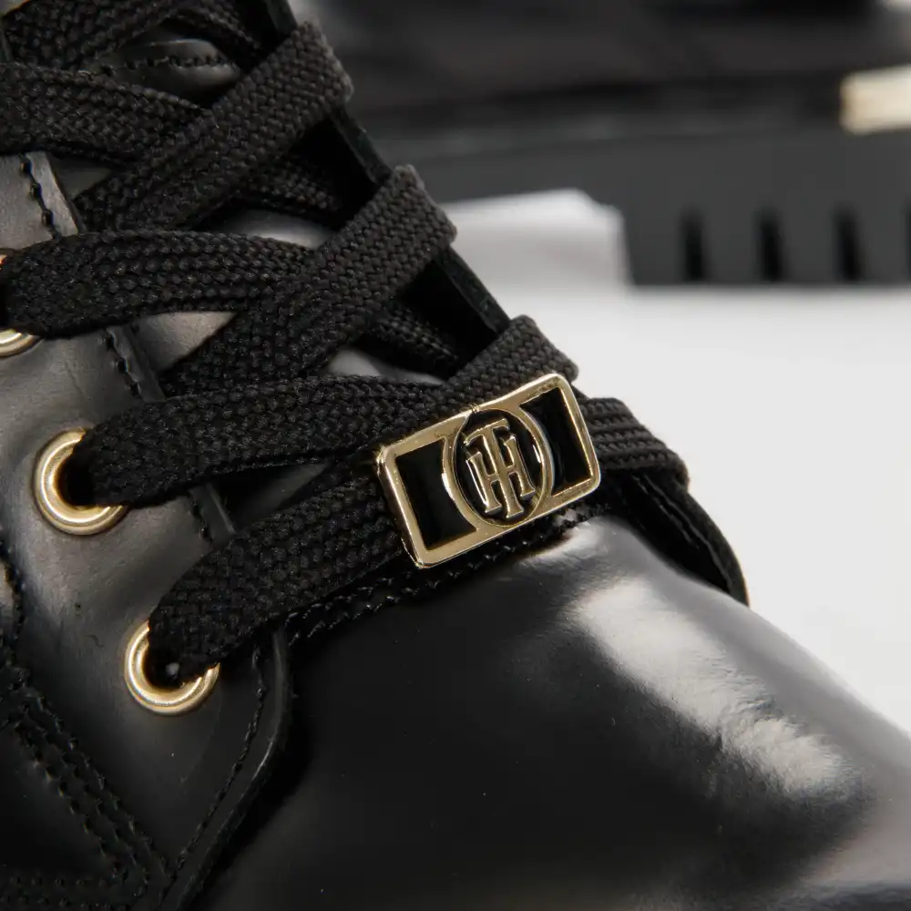 Bottine femme Tommy Jeans Polished leather lace up boot Noir - ZESHOES