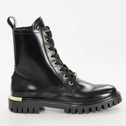 Bottine femme Tommy Jeans Polished leather lace up boot Noir - ZESHOES