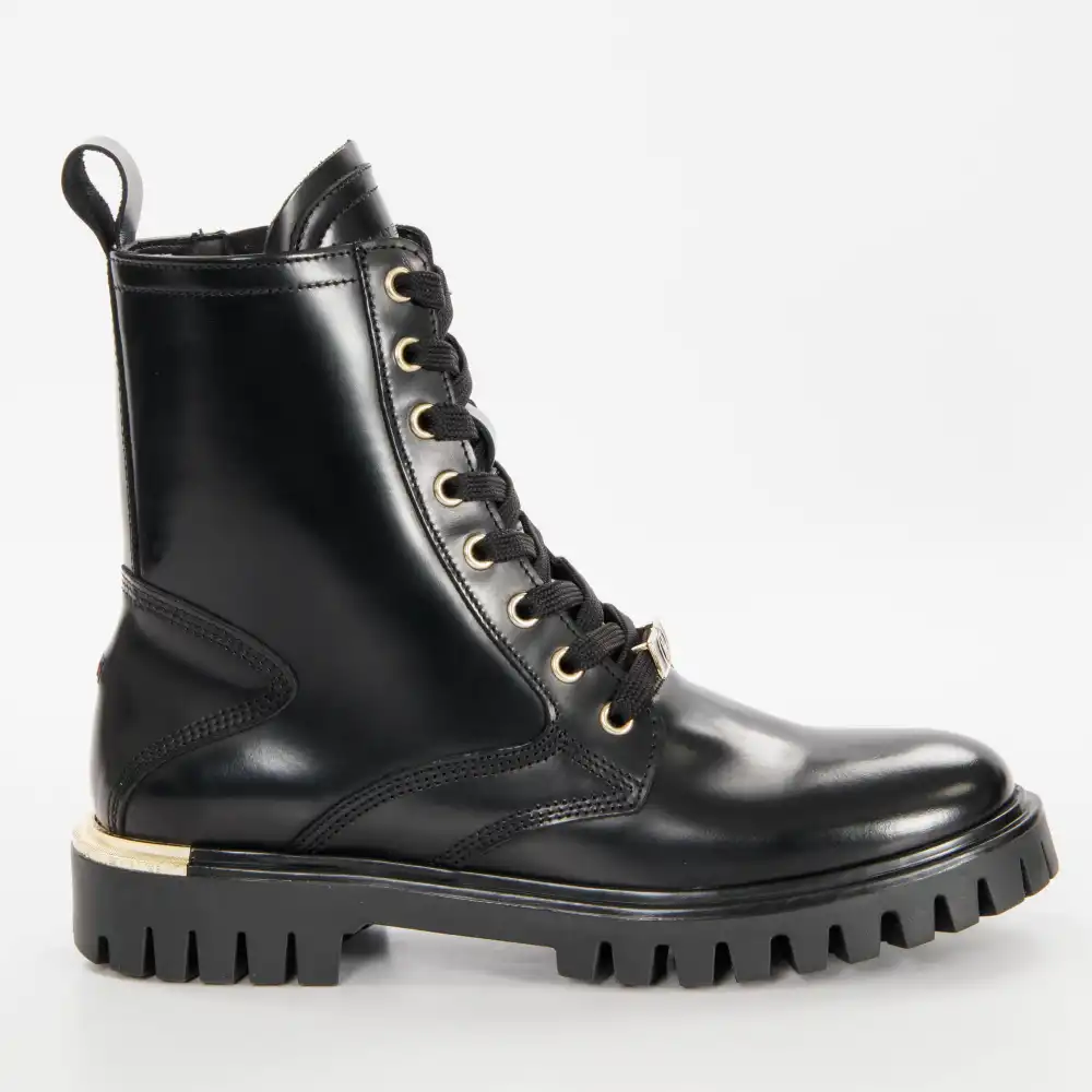 Bottine femme Tommy Jeans Polished leather lace up boot Noir - ZESHOES