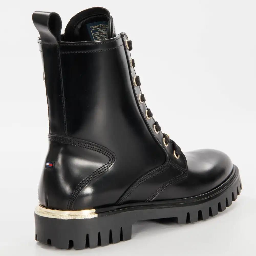 Bottine femme Tommy Jeans Polished leather lace up boot Noir - ZESHOES