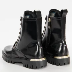 Bottine femme Tommy Jeans Polished leather lace up boot Noir - ZESHOES