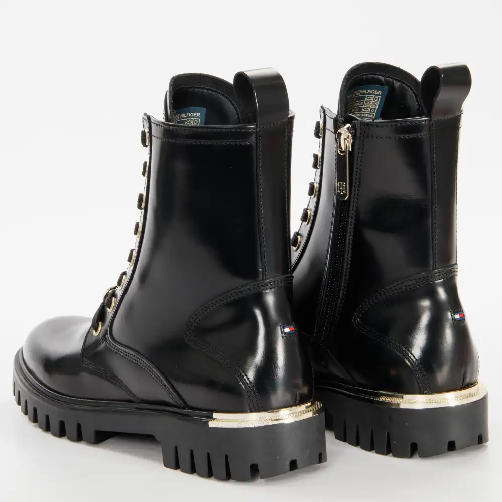 Bottine femme Tommy Jeans Polished leather lace up boot Noir - ZESHOES