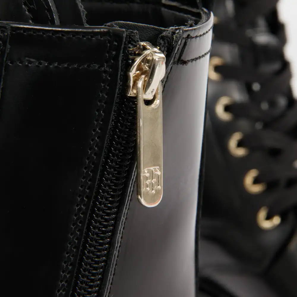 Bottine femme Tommy Jeans Polished leather lace up boot Noir - ZESHOES