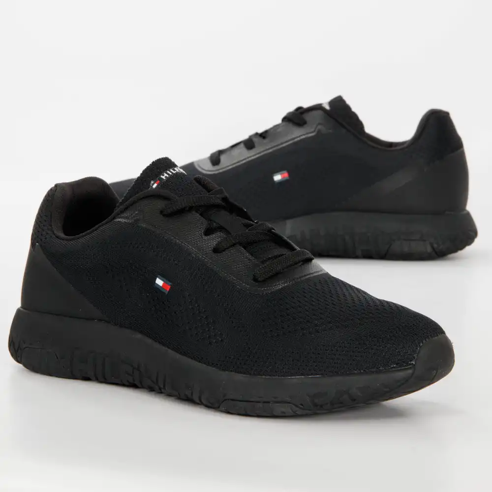 Basket basse homme Tommy Jeans Techmesh flag runner Noir - ZESHOES
