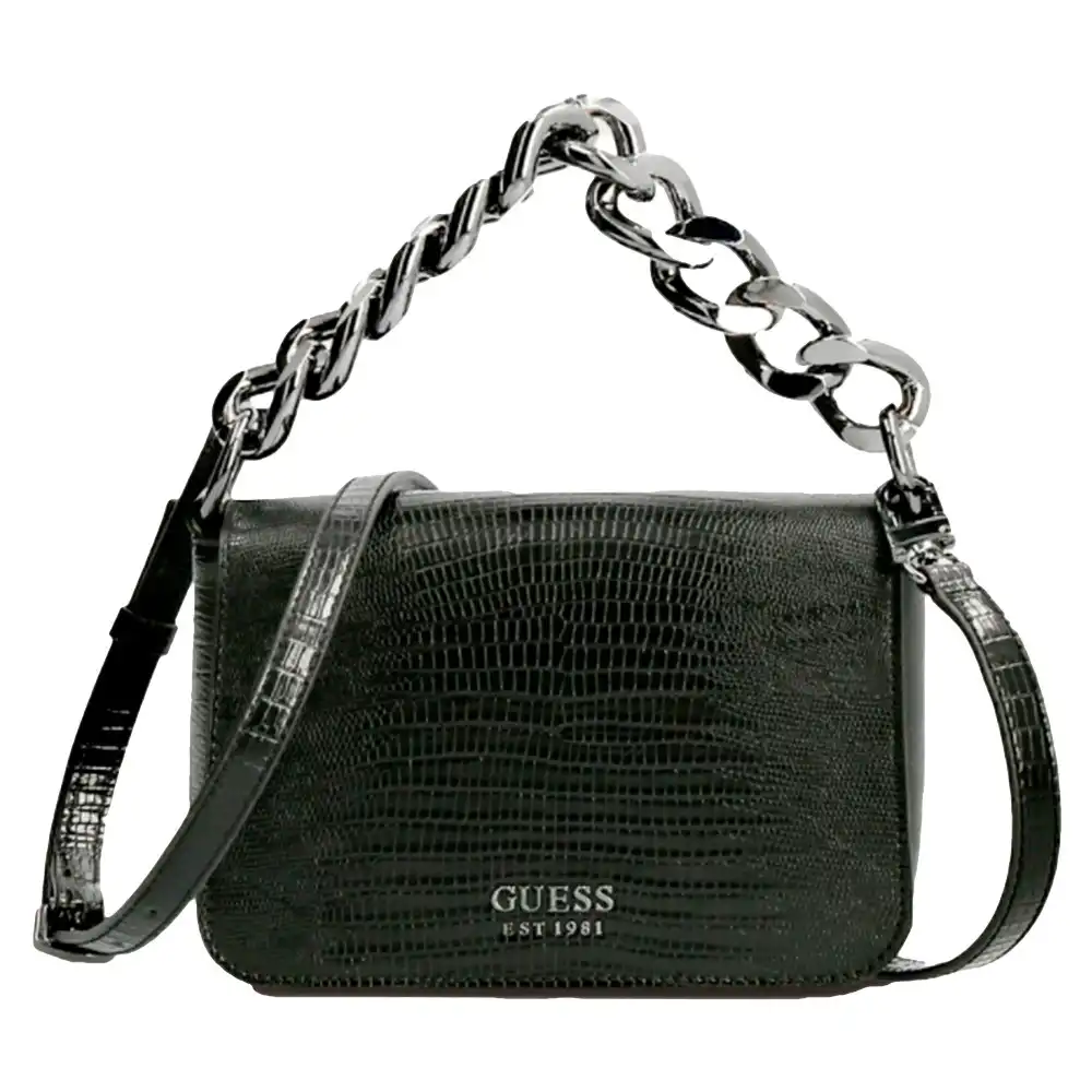 Pochette femme Guess Tullia mini imprim croco Noir - ZESHOES