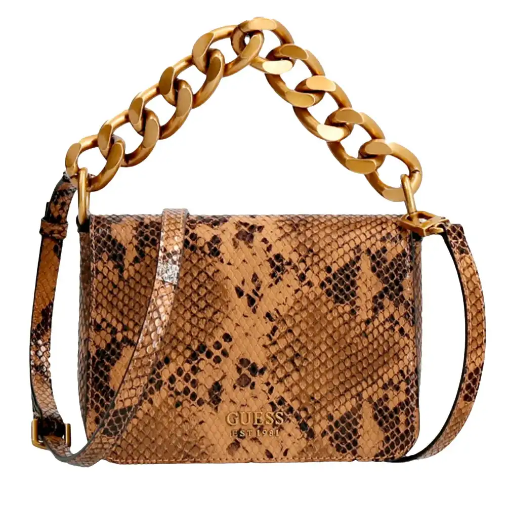 Pochette femme Guess Tullia python Marron - ZESHOES Pochette femme Guess Tullia python Marron - ZESHOES