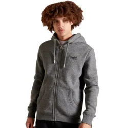 Sweat zippé homme Superdry Logo brodé vintage Gris - ZESHOES