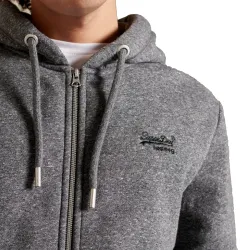 Sweat zippé homme Superdry Logo brodé vintage Gris - ZESHOES