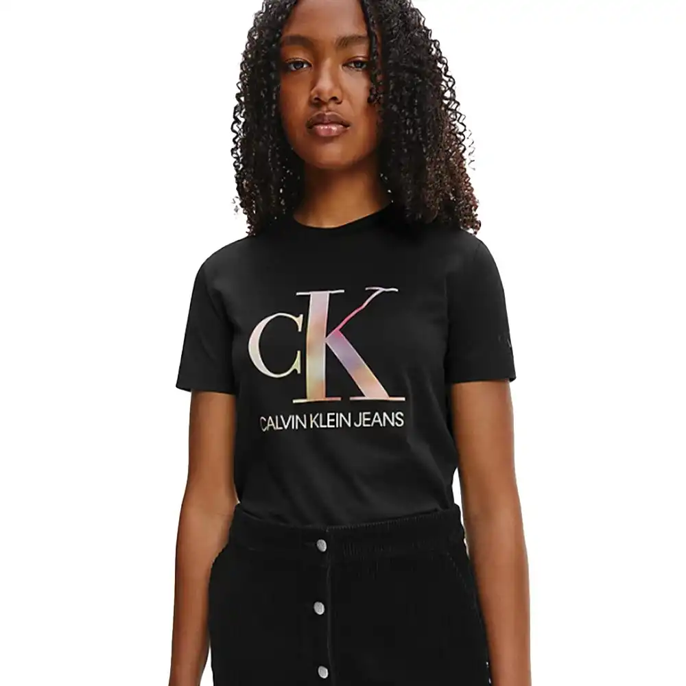 Tee shirt manche courte femme Calvin Klein Monogramme CK Noir - ZESHOES