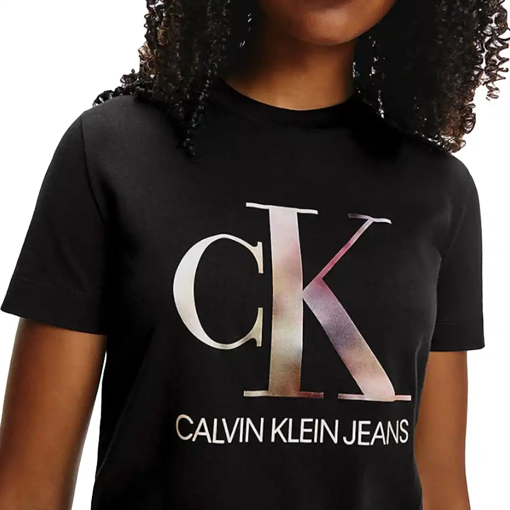 Tee shirt manche courte femme Calvin Klein Monogramme CK Noir - ZESHOES