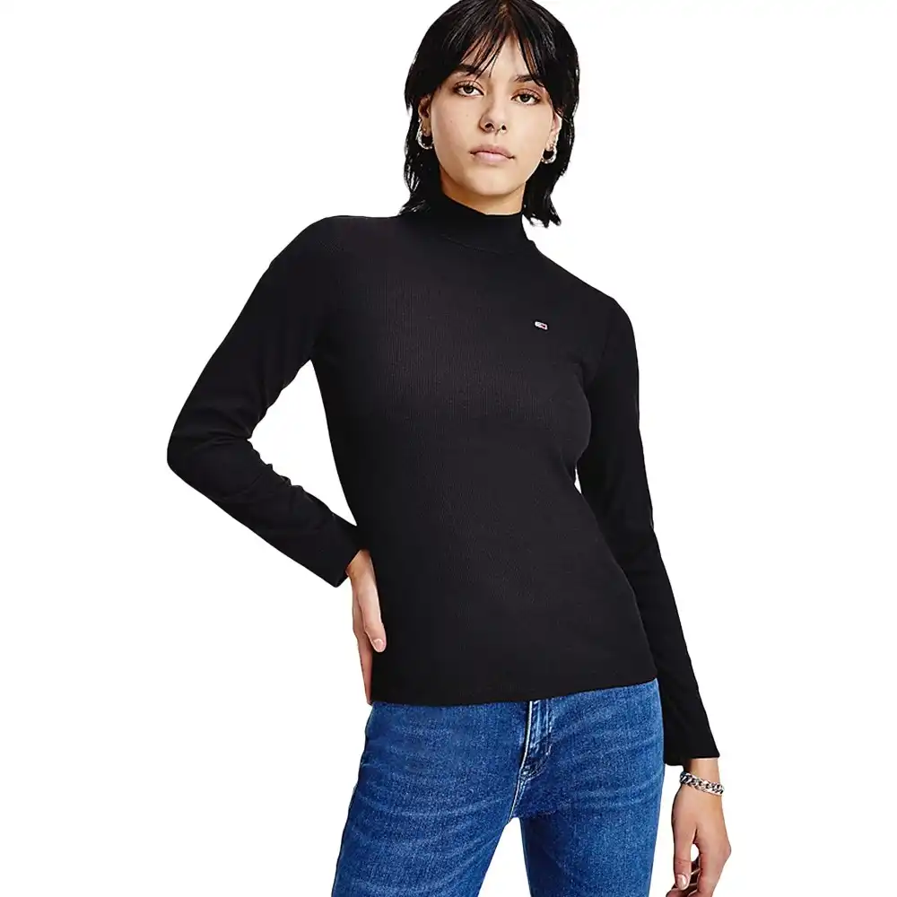 Pull femme Tommy Jeans Col cheminée Noir - ZESHOES