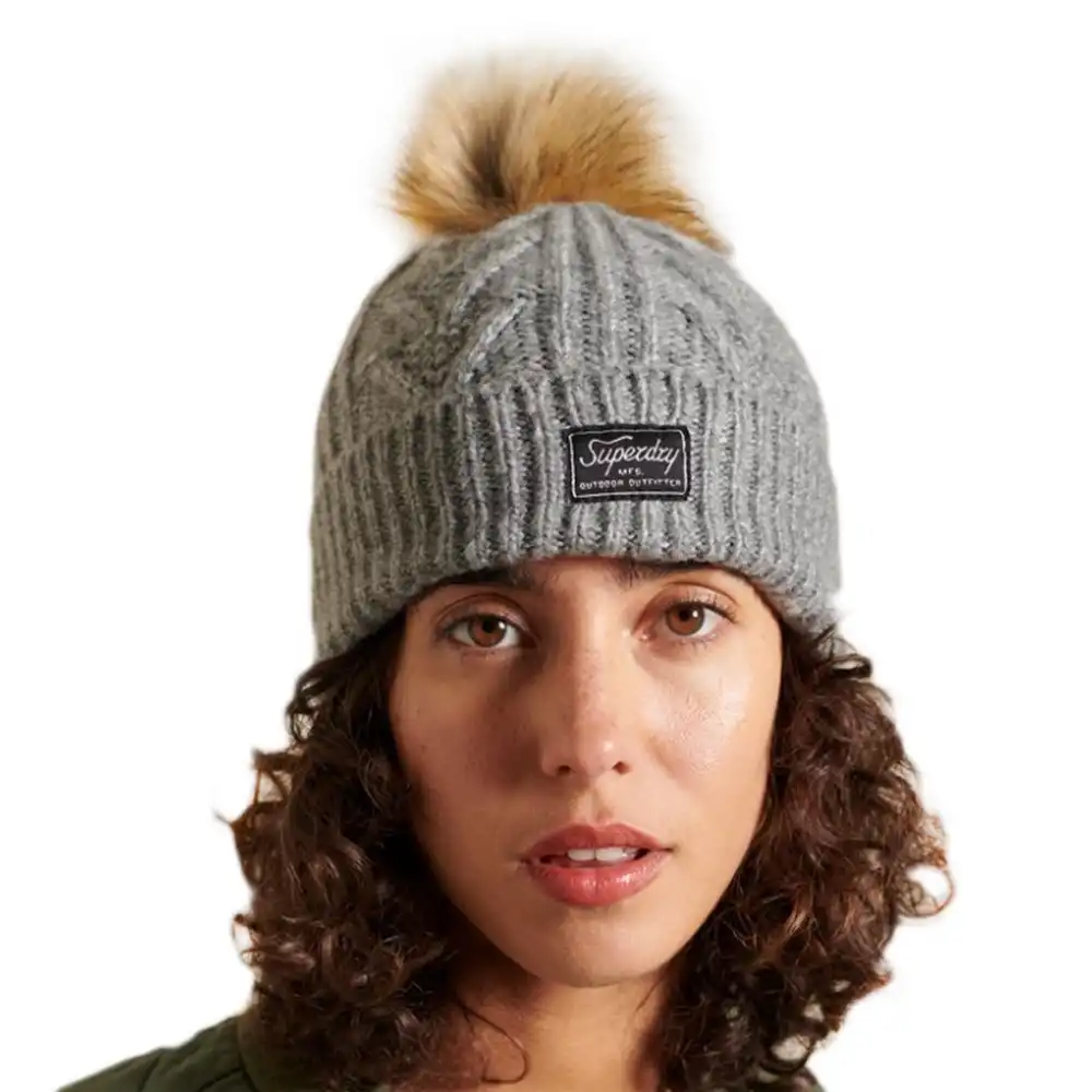 Bonnet femme Superdry Maille Torsadée Lux Gris - ZESHOES