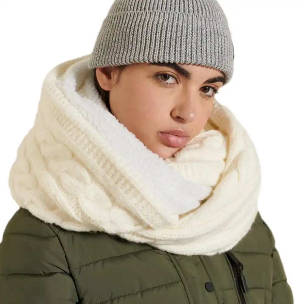 Echarpe femme foulard Superdry Snood En Maille Torsadée En Tweed Blanc - ZESHOES