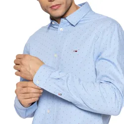 Chemise manches longues homme Tommy Jeans Dobby twill Bleu - ZESHOES Chemise manches longues homme Tommy Jeans Dobby twill Bleu - ZESHOES