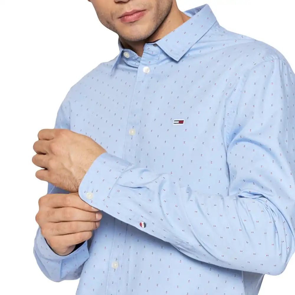 Chemise manches longues homme Tommy Jeans Dobby twill Bleu - ZESHOES Chemise manches longues homme Tommy Jeans Dobby twill Bleu - ZESHOES