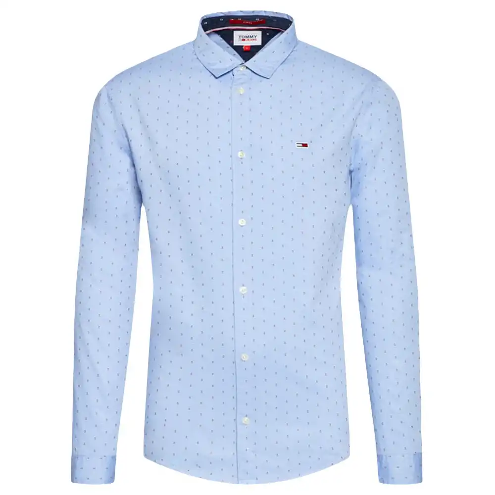 Chemise manches longues homme Tommy Jeans Dobby twill Bleu - ZESHOES Chemise manches longues homme Tommy Jeans Dobby twill Bleu - ZESHOES