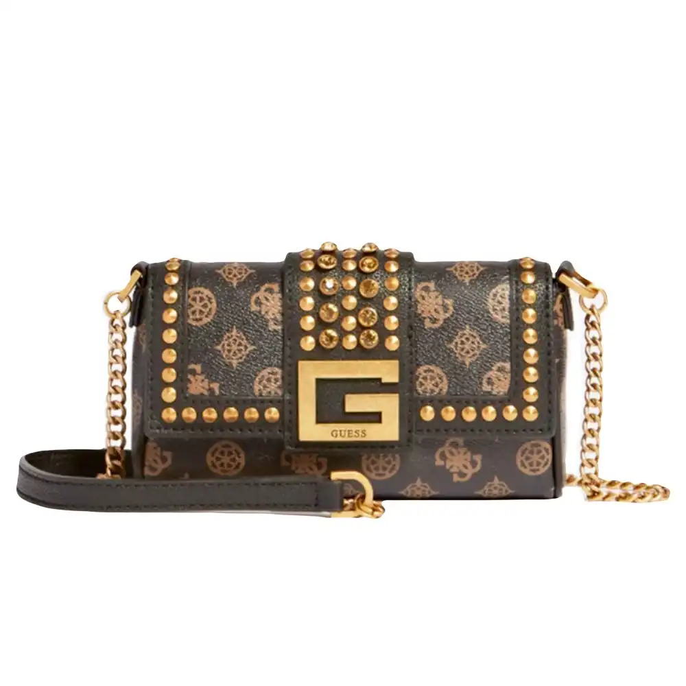 Sac a main femme Guess Mini logo bling pivoine Marron - ZESHOES