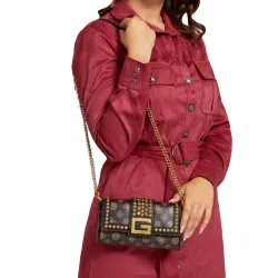 Sac a main femme Guess Mini logo bling pivoine Marron - ZESHOES Sac a main femme Guess Mini logo bling pivoine Marron - ZESHOES