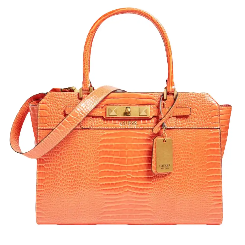 Sac a main femme Guess Raffie croc print Orange - ZESHOES Sac a main femme Guess Raffie croc print Orange - ZESHOES